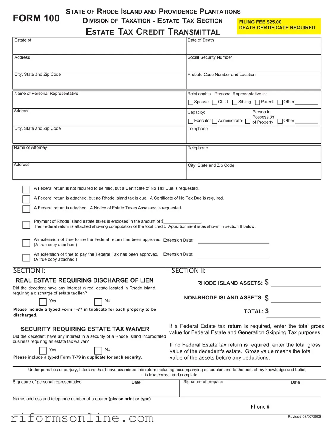 Rhode Island 100 Form