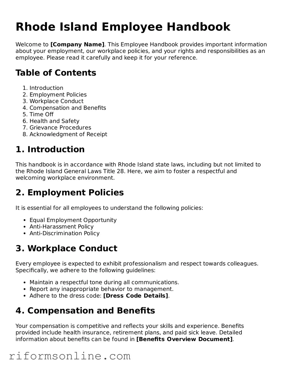 Official Rhode Island Employee Handbook Document