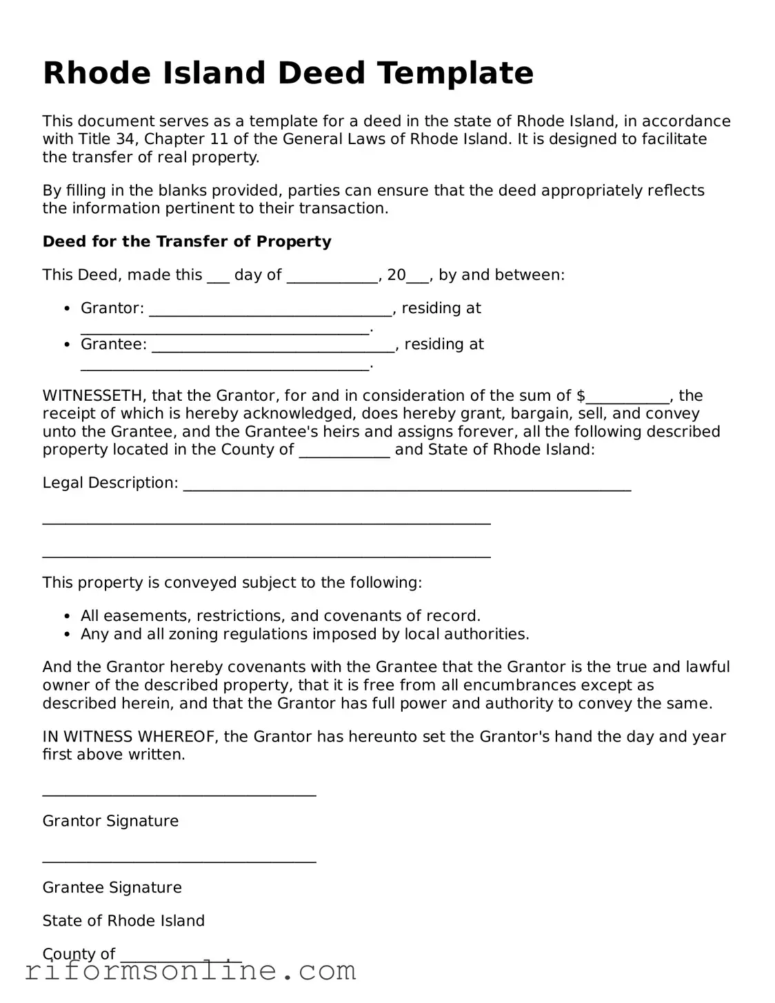 Official Rhode Island Deed Document