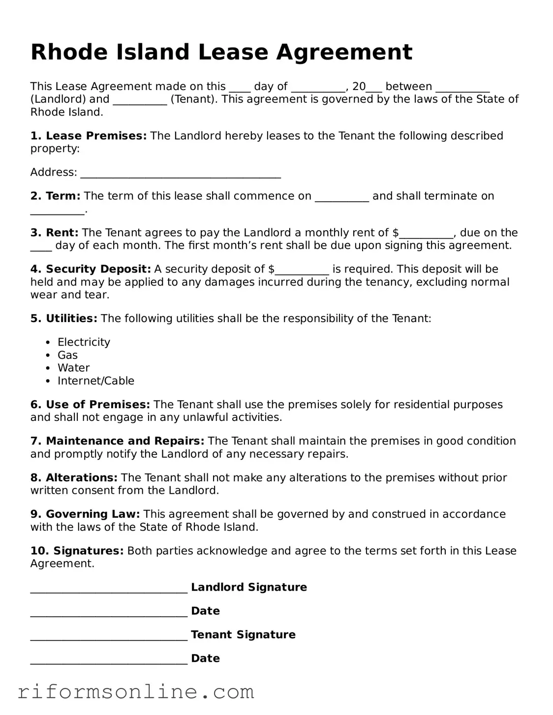 Official Rhode Island Lease Agreement Document