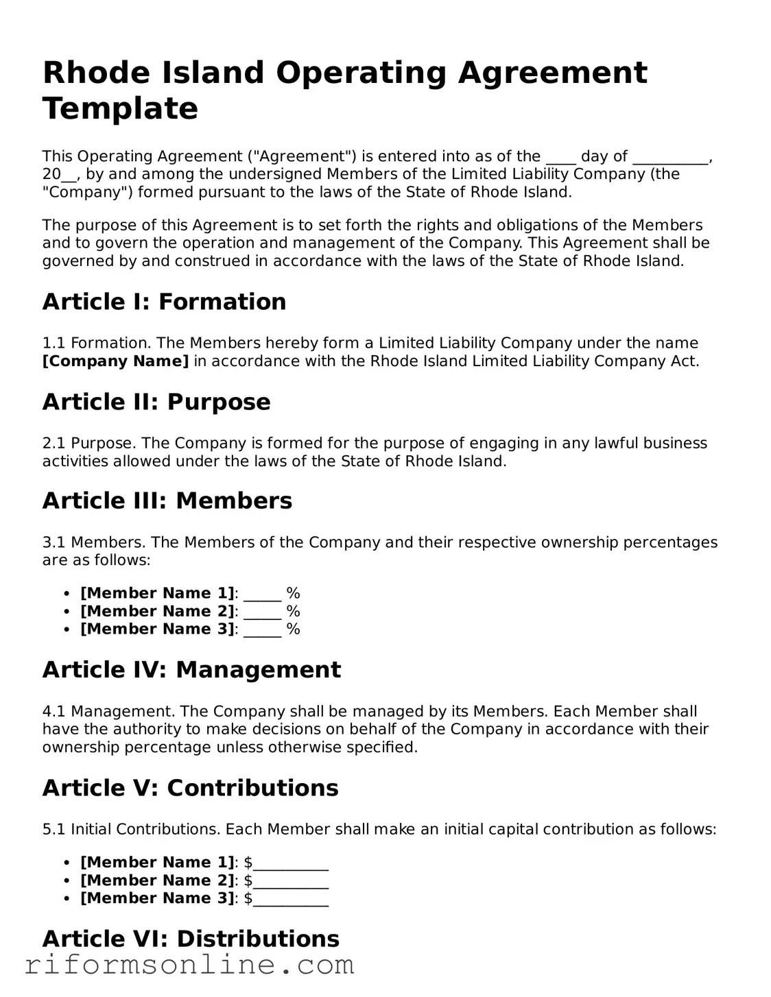 Official Rhode Island Operating Agreement Document