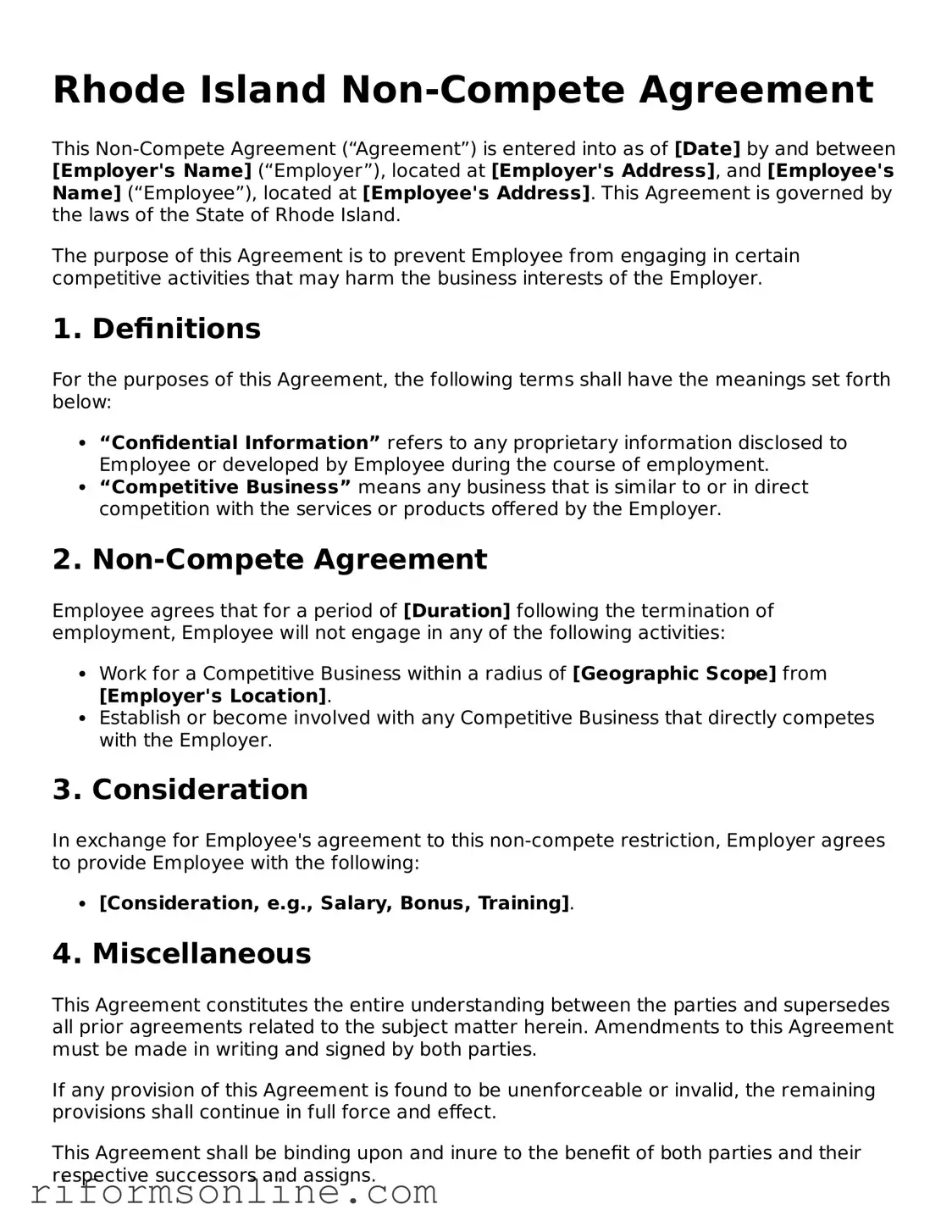 Official Rhode Island Non-compete Agreement Document