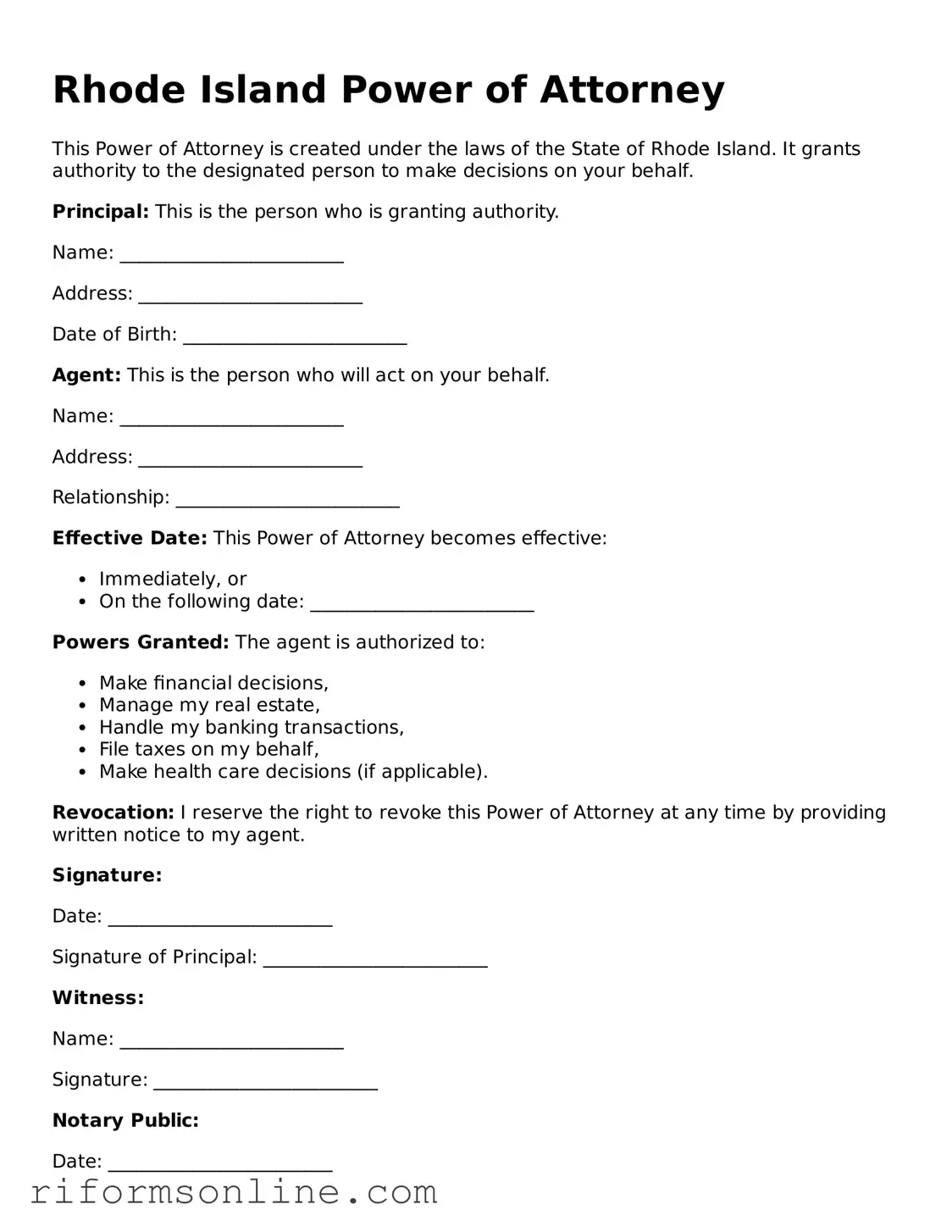 Official Rhode Island Power of Attorney Document