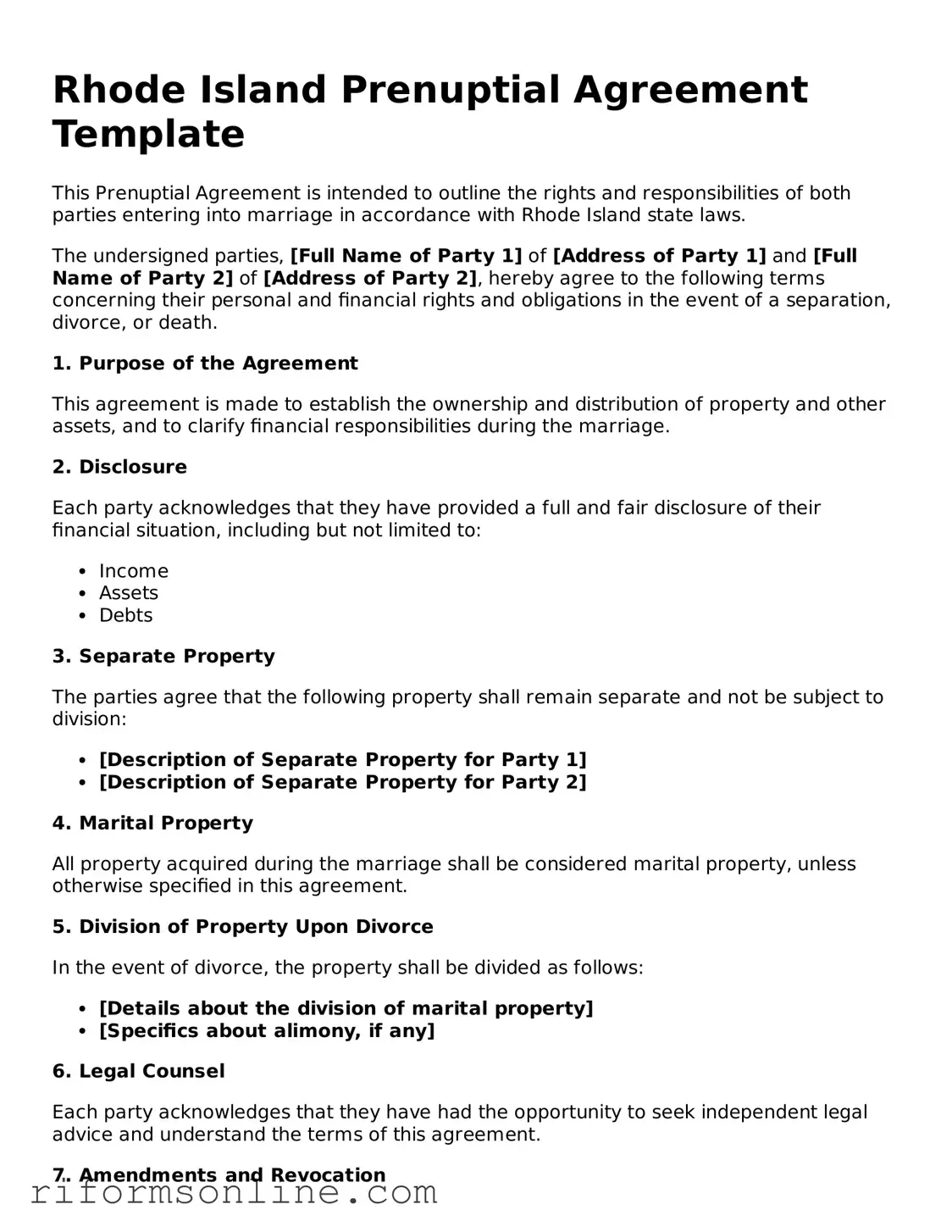 Official Rhode Island Prenuptial Agreement Document