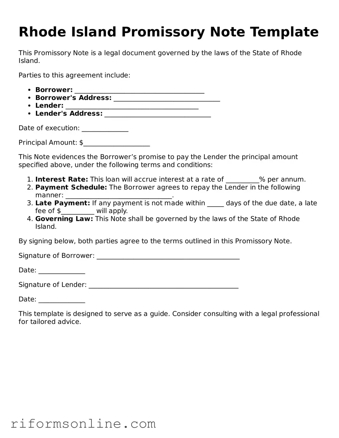 Official Rhode Island Promissory Note Document