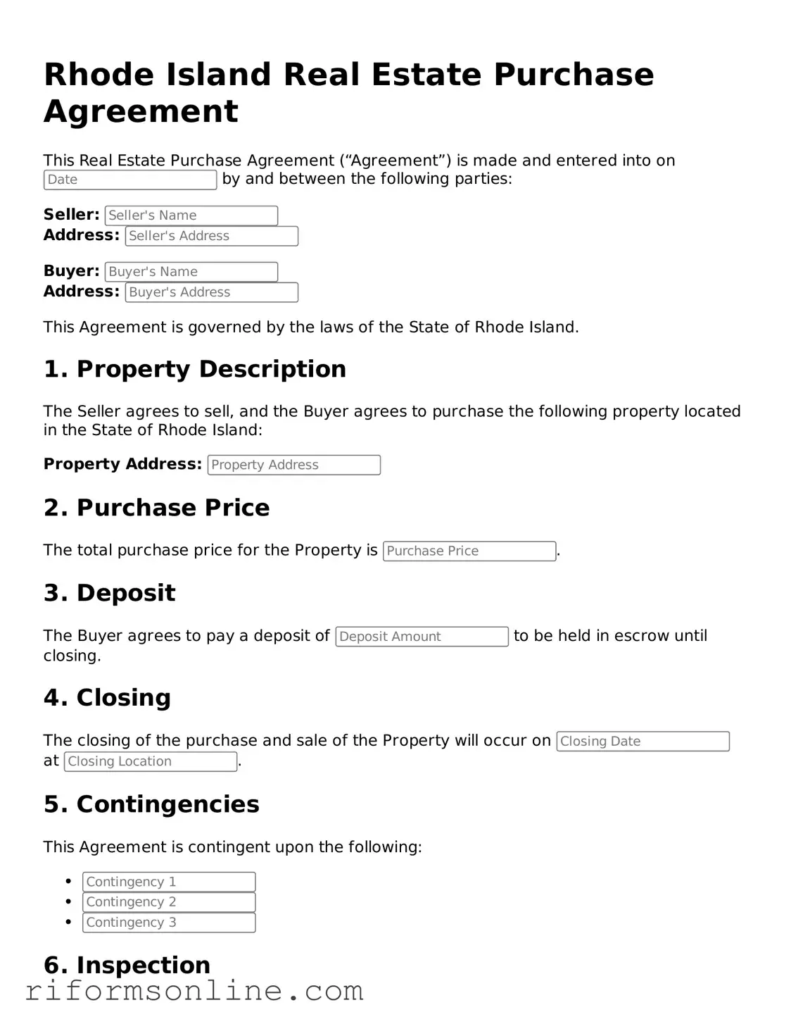 Official Rhode Island Real Estate Purchase Agreement Document