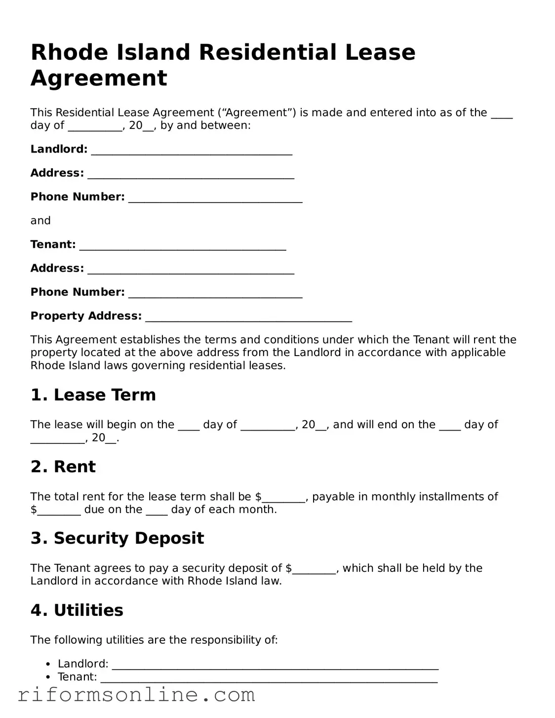 Official Rhode Island Residential Lease Agreement Document