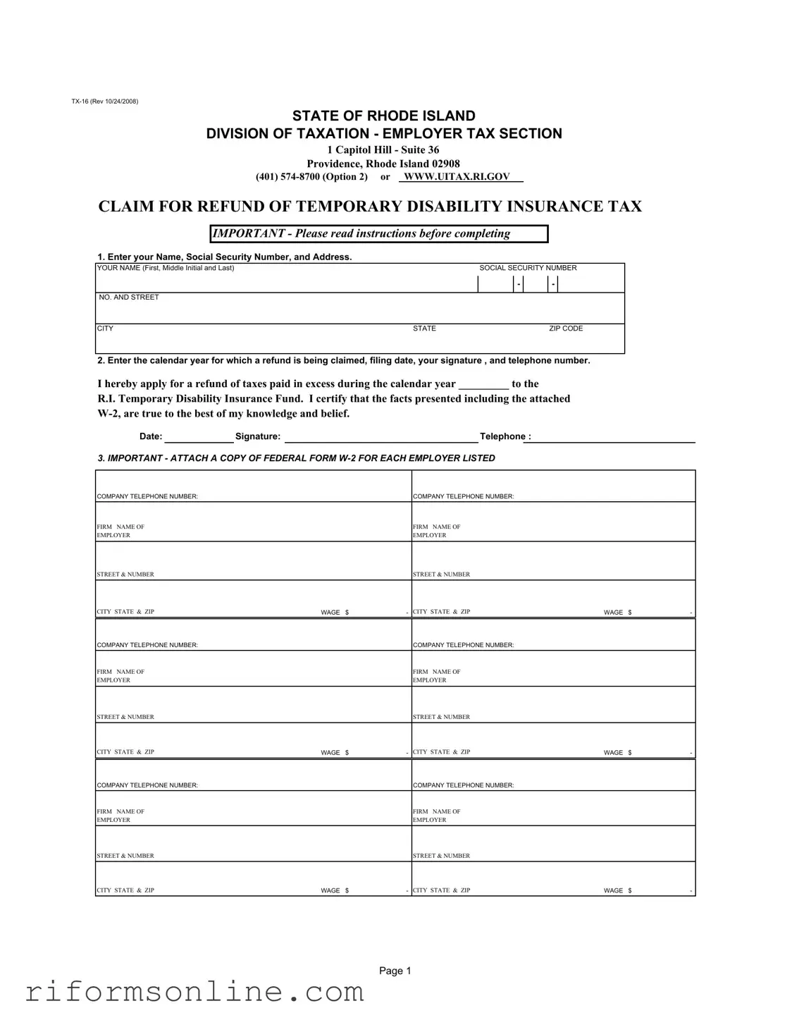 Rhode Island Tx 16 Form