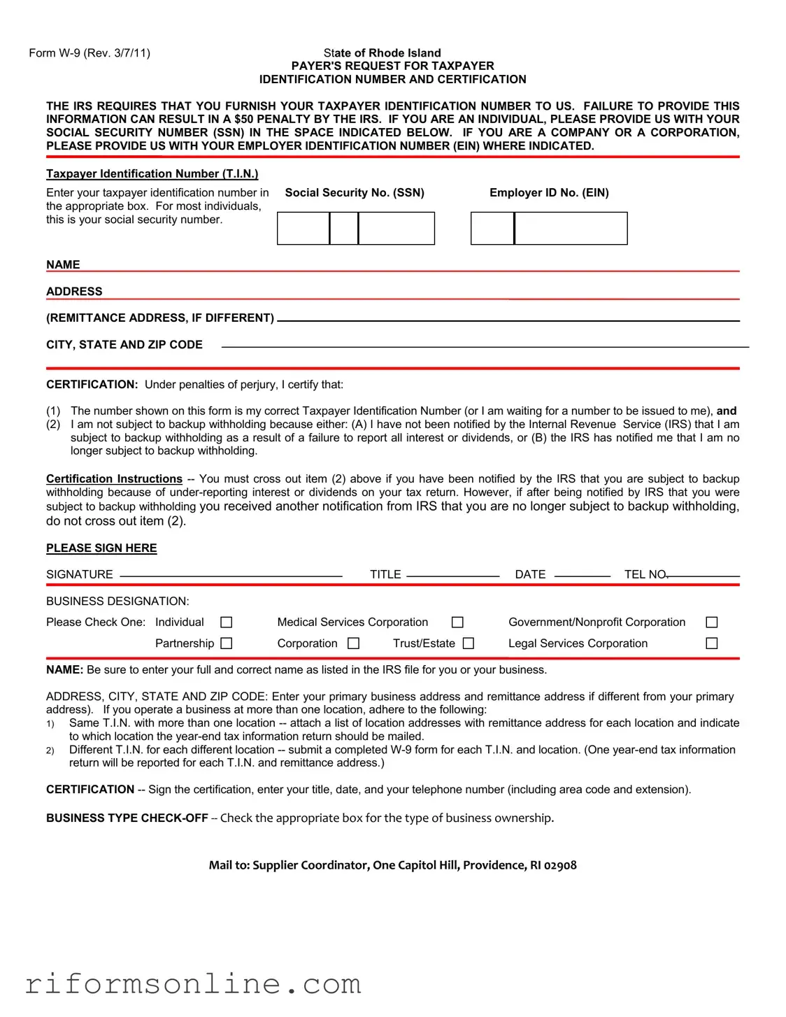 Rhode Island W 9 Form