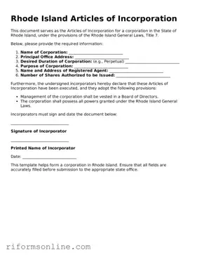 Official Rhode Island Articles of Incorporation Document