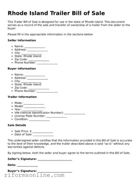 Official Rhode Island Trailer Bill of Sale Document
