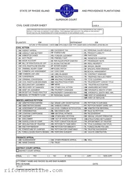 Rhode Island Civil Case Cover Sheet Form