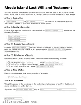 Official Rhode Island Last Will and Testament Document