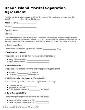 Official Rhode Island Marital Separation Agreement Document